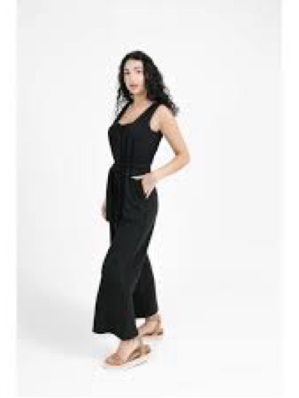 Smash and Tess Black Sleeveless Wide-Leg Jumpsuit with Waist Tie